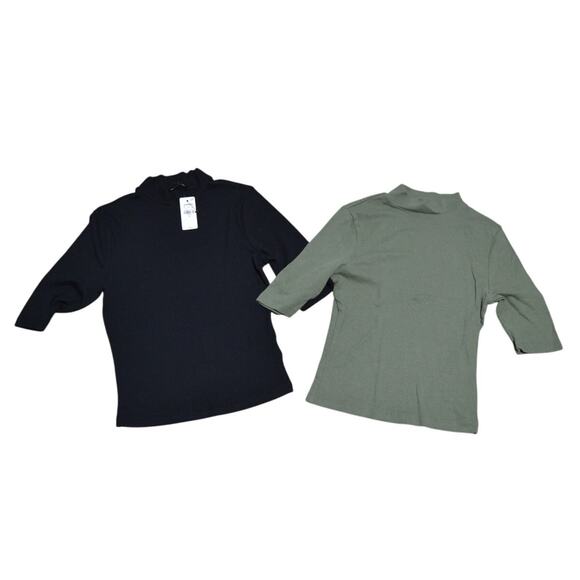 Express Essential Fitted Ribbed Mock Neck Elbow Sleeve Tops 2 total Size Medium - Picture 1 of 7